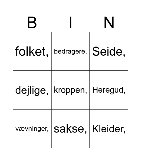 eventyr lotto Bingo Card