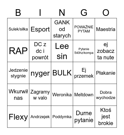 JERRY Bingo Card