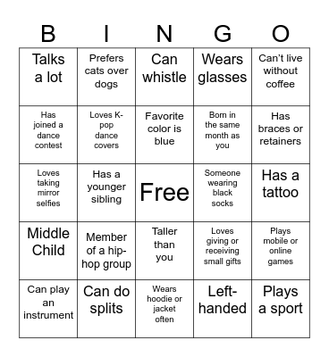 HUMAN BINGO! Bingo Card