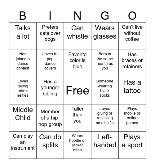 HUMAN BINGO! Bingo Card