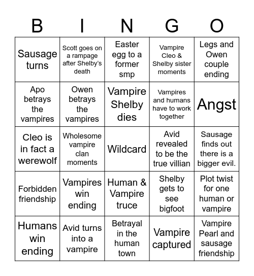 Vampires SMp Bingo Card