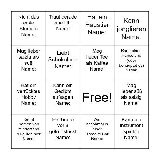 Kennenlernbingo Card