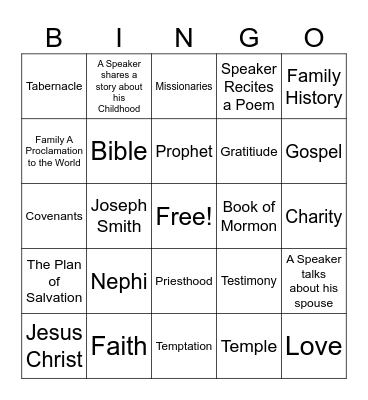 General Conference Bingo Card