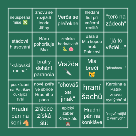 Zrádci S02 EP05 Bingo Card