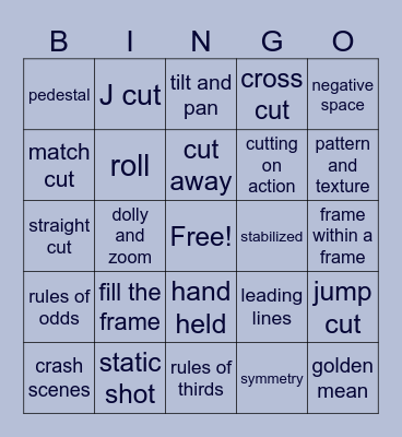 Film Unit Bingo Card