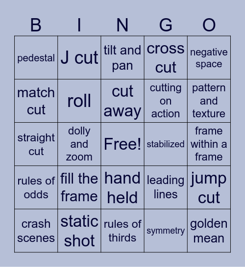 Film Unit Bingo Card