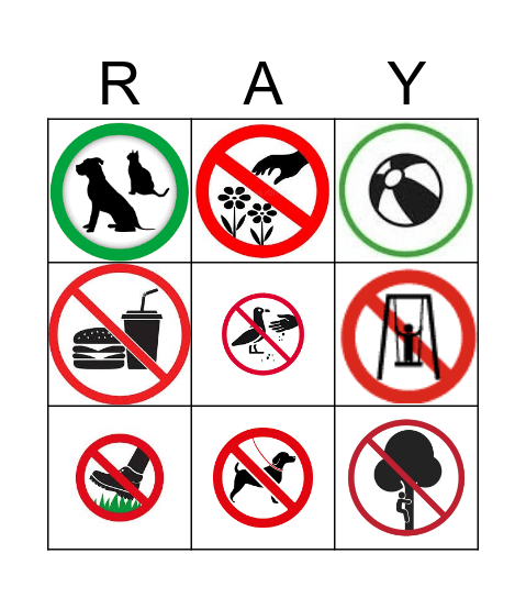 Rules in the playground Bingo Card