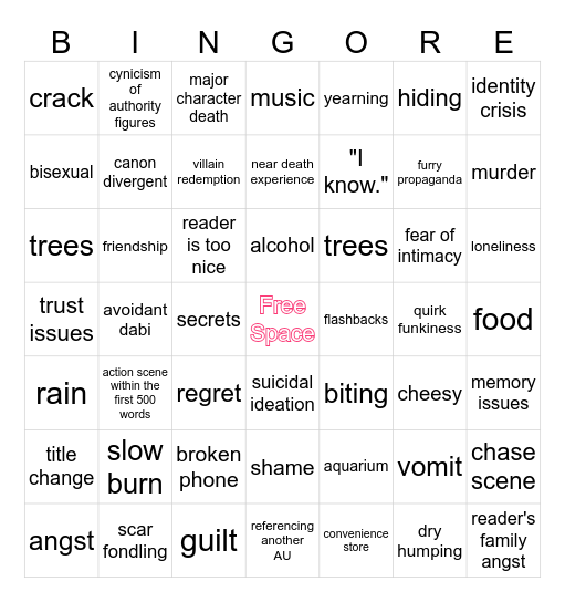scarlett's fic bingo Card