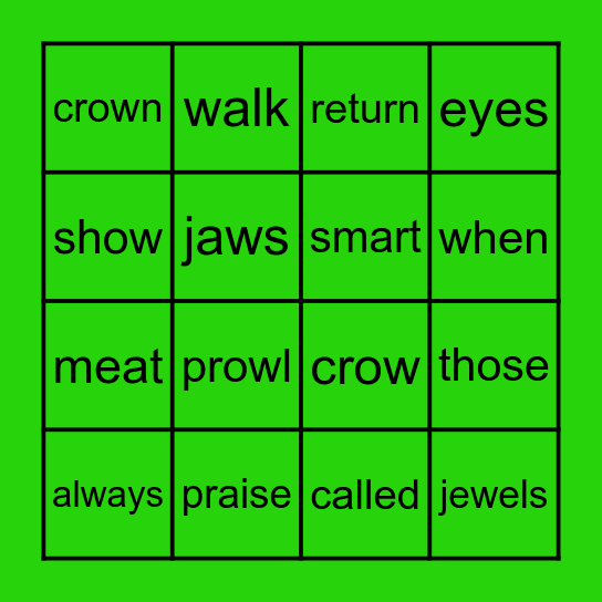 The Fox and the Crow Bingo Card
