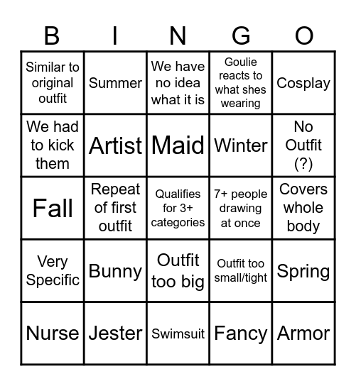Goulie Bingo Card