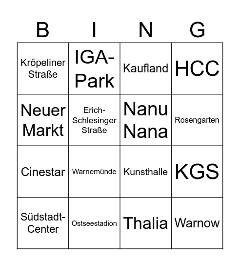 Les endroits de Rostock Bingo Card