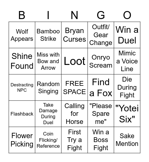 Dechart Games: Ghost of Yotei Bingo Card