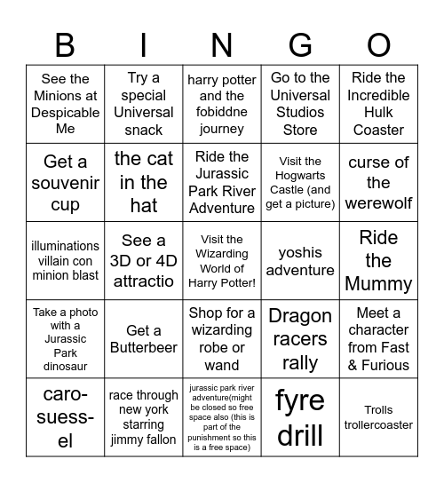 Universal Studios Orlando: Bingo Edition/Pictures Bingo Card