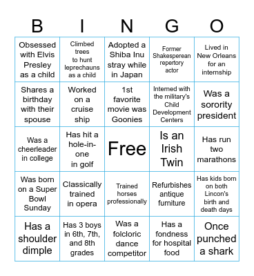 PLA Icebreaker Bingo Card