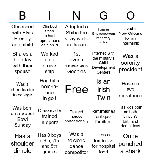 PLA Icebreaker Bingo Card
