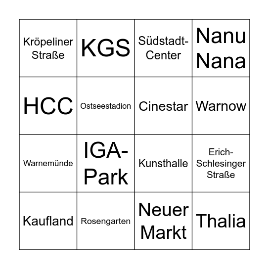 Les endroits de Rostock Bingo Card