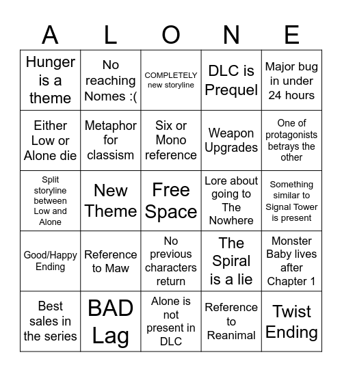 Little Nightmares 3 Bingo Card