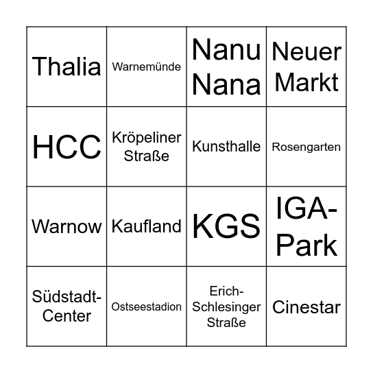 Les endroits de Rostock Bingo Card