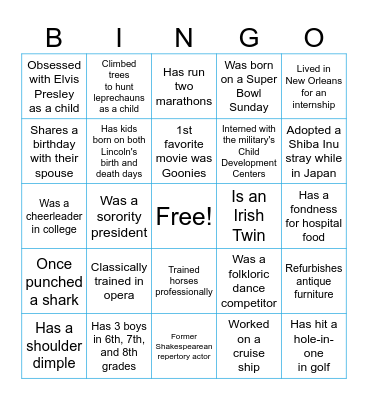 PLA Icebreaker Bingo Card