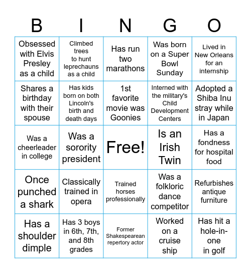 PLA Icebreaker Bingo Card