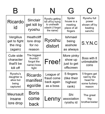 Canto 9 bingo Card