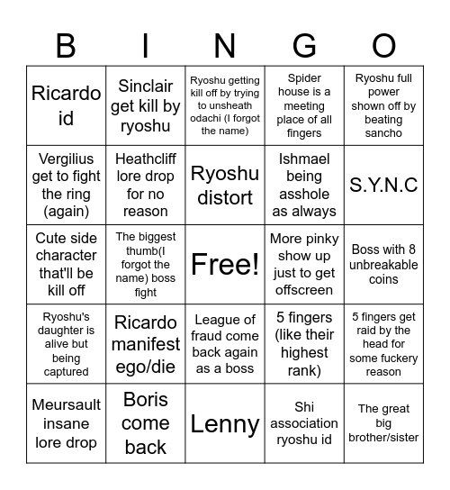 Canto 9 bingo Card