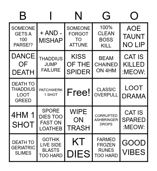 NAXX BINGO Card