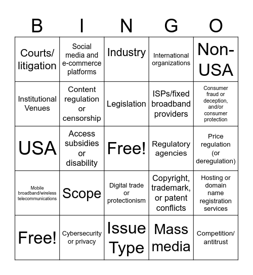Policy Bingo Card
