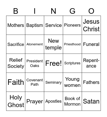 General Conference Bingo Card