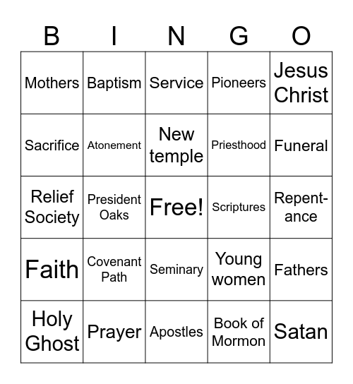 General Conference Bingo Card