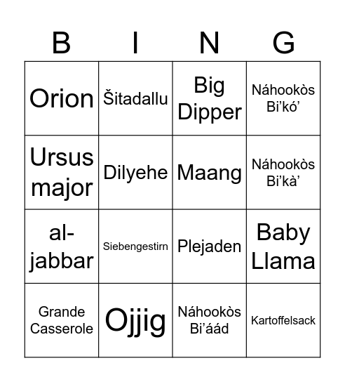 Sternbilder Bingo Card