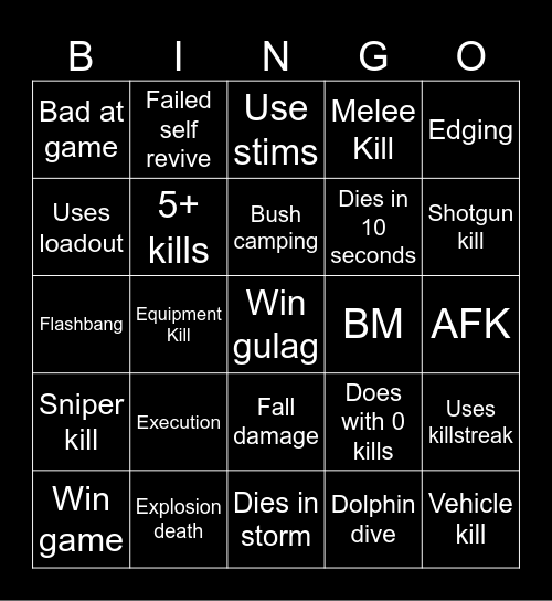 Warzone 2.0 bingo (Credits to: Big Puffer) Bingo Card