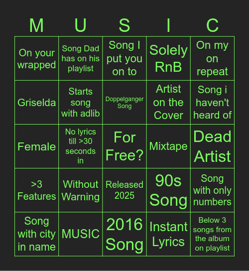 Spotify Bingo Card