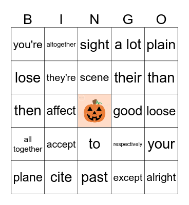 Commonly Confused Words Bingo Card