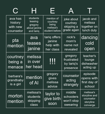 abbott elementary: "Cheating" predictions Bingo Card