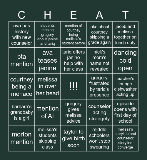 abbott elementary: "Cheating" predictions Bingo Card