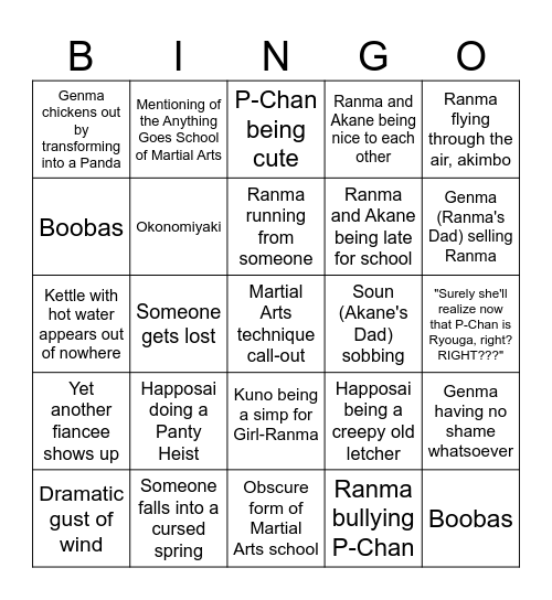 Ranma ½ Bingo! Bingo Card