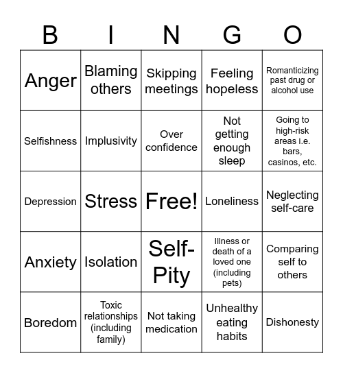 Warning Sign Bingo Card