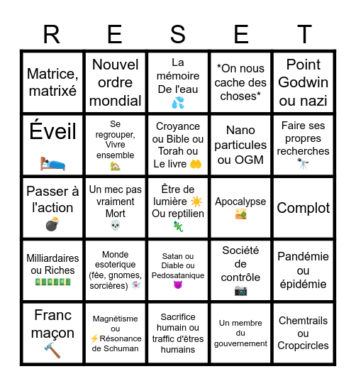 Complotiste Bingo Card