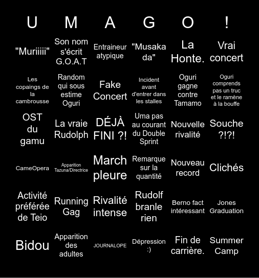 Files Juments qui courent Bingo Card
