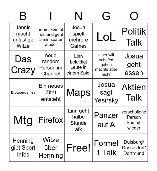 Davids Bingo Karte Bingo Card