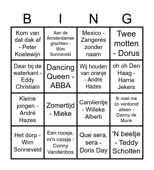 muziek Bingo Card