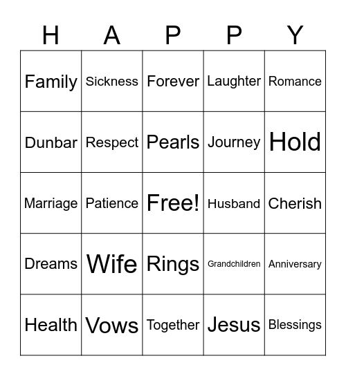 Dunbar 30th Anniversary Bingo Card