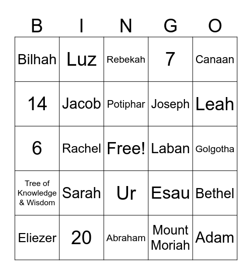 Gr. 6 Bible Characters Review Bingo Card