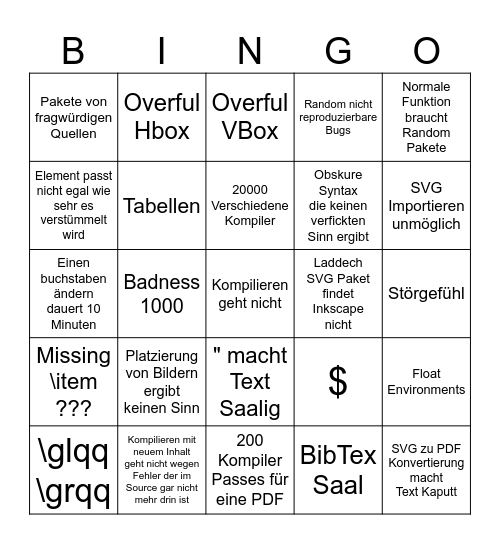 Gottloses Laddech Saal Bingo Card