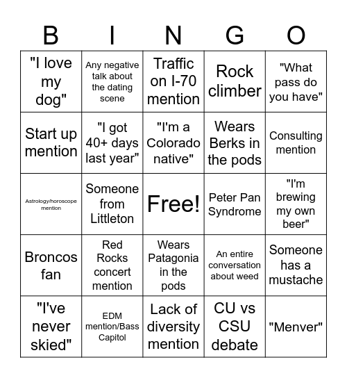 Love is Blind Denver Bingo Card