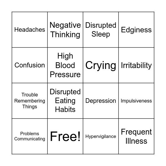 Stress Bingo Card