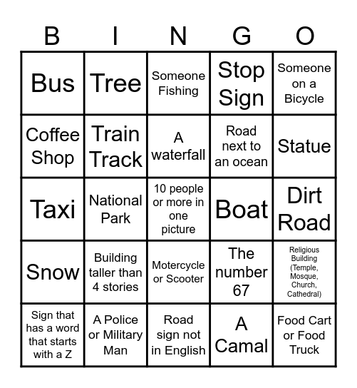 Google Maps Streetview Bingo Card