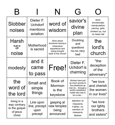 General Conference Ex-Mo Bingo Card