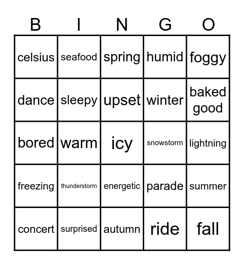 ESL 603 - Unit 2 Vocabulary Bingo Card